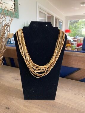 Multi-Strand Wood and Brown Beaded Necklace